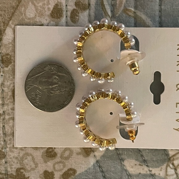 Gold and White Hoop Earrings - Picture 4 of 4